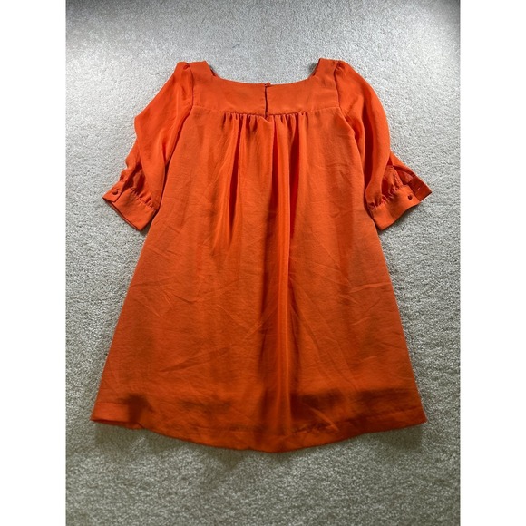 H&M Dress Women's Orange Size 6 Polyester Square Neck Puff Sleeve - Picture 7 of 8